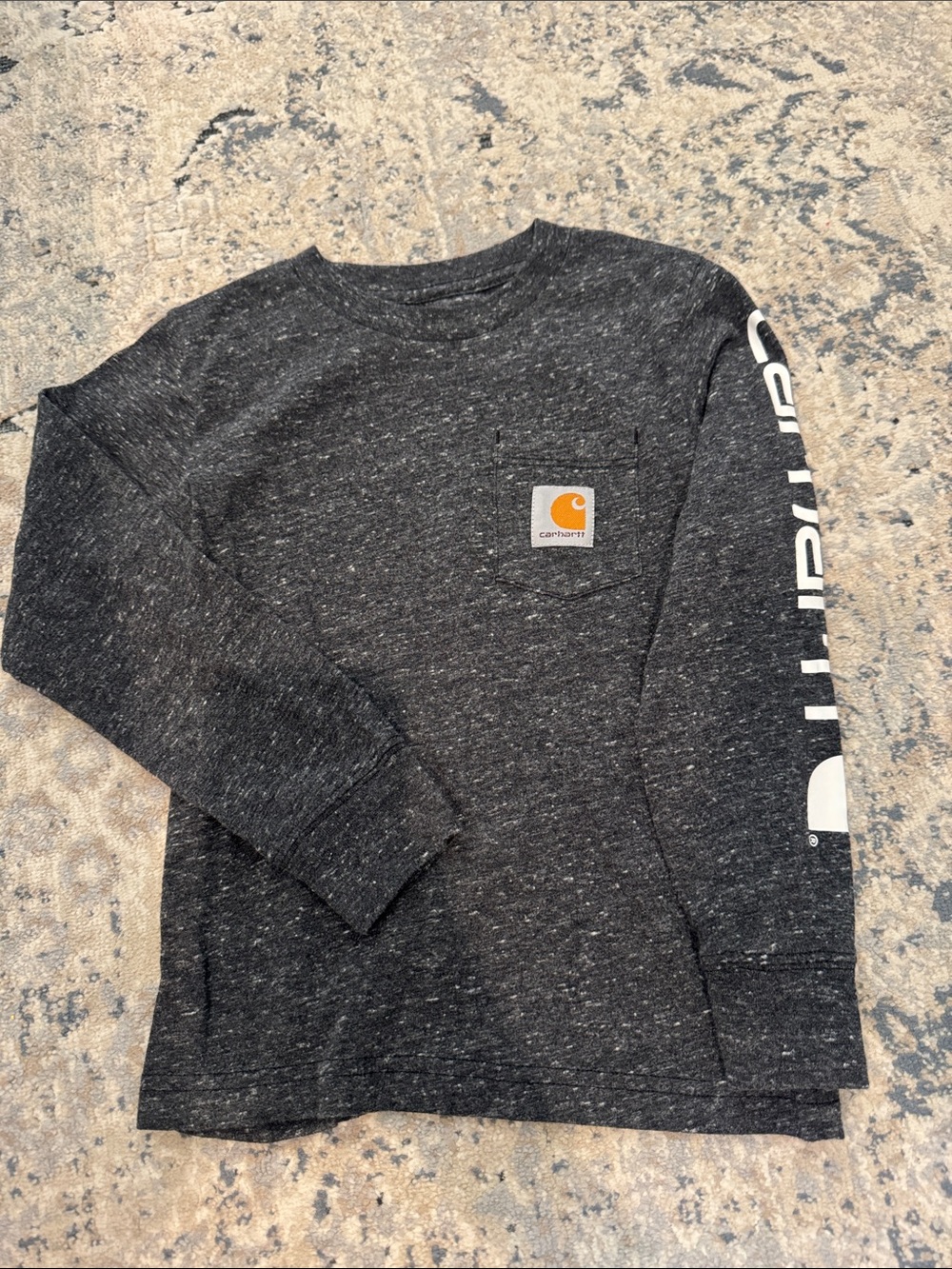 Carhartt Kids Charcoal Heather Long-Sleeve Pocket Tee with Logo Sleeve
